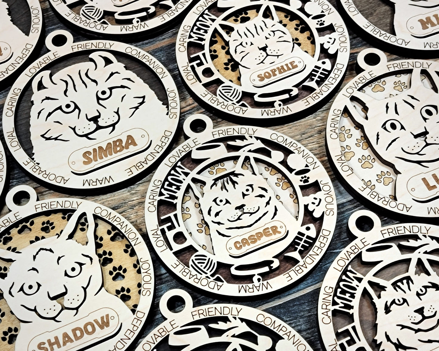 Custom Laser-Engraved Cat Breed Ornaments (No Icons)