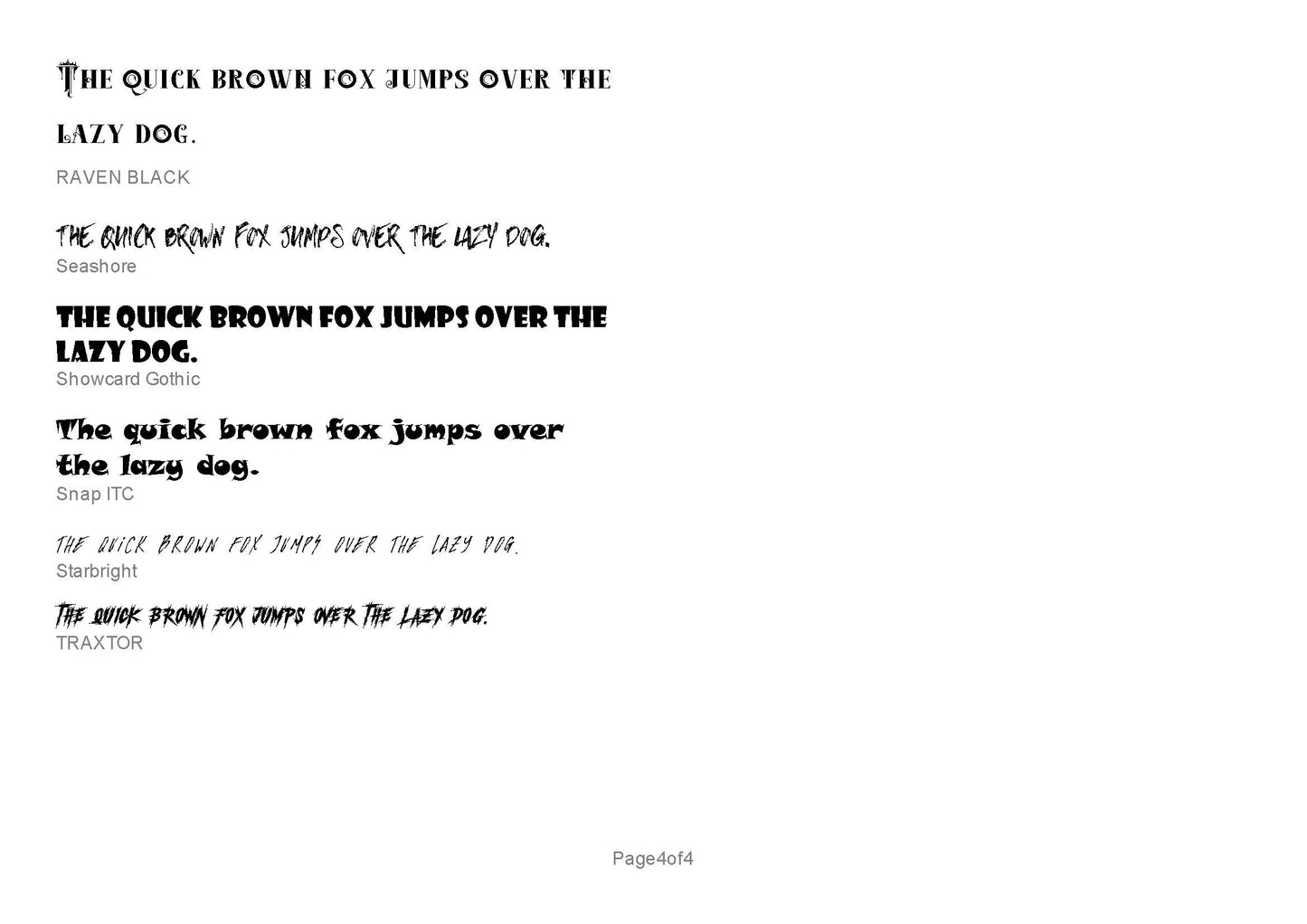 font list for optional custom engraving