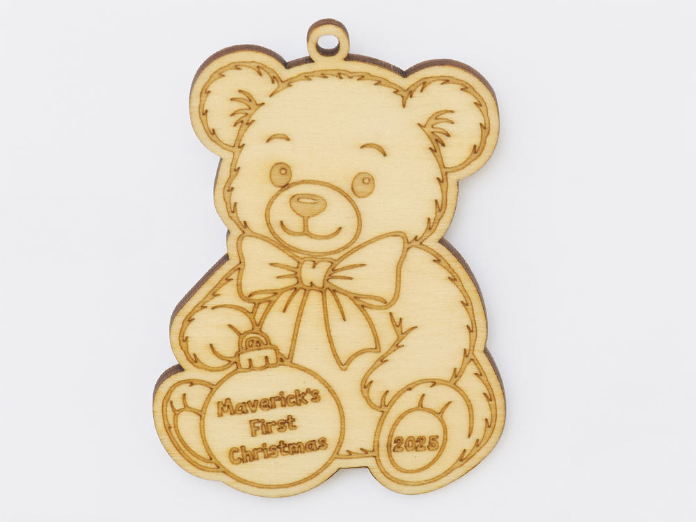 Custom Baby’s First Christmas Bear Ornament – Personalized Wood Gift